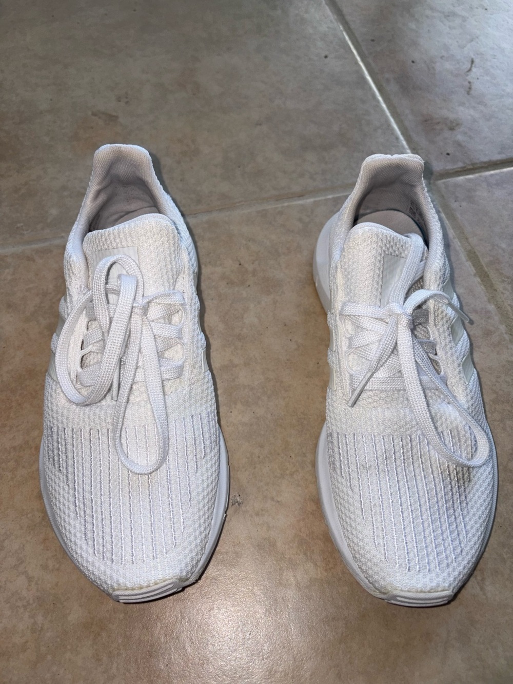 adidas White Knit Lace-Up Sneakers